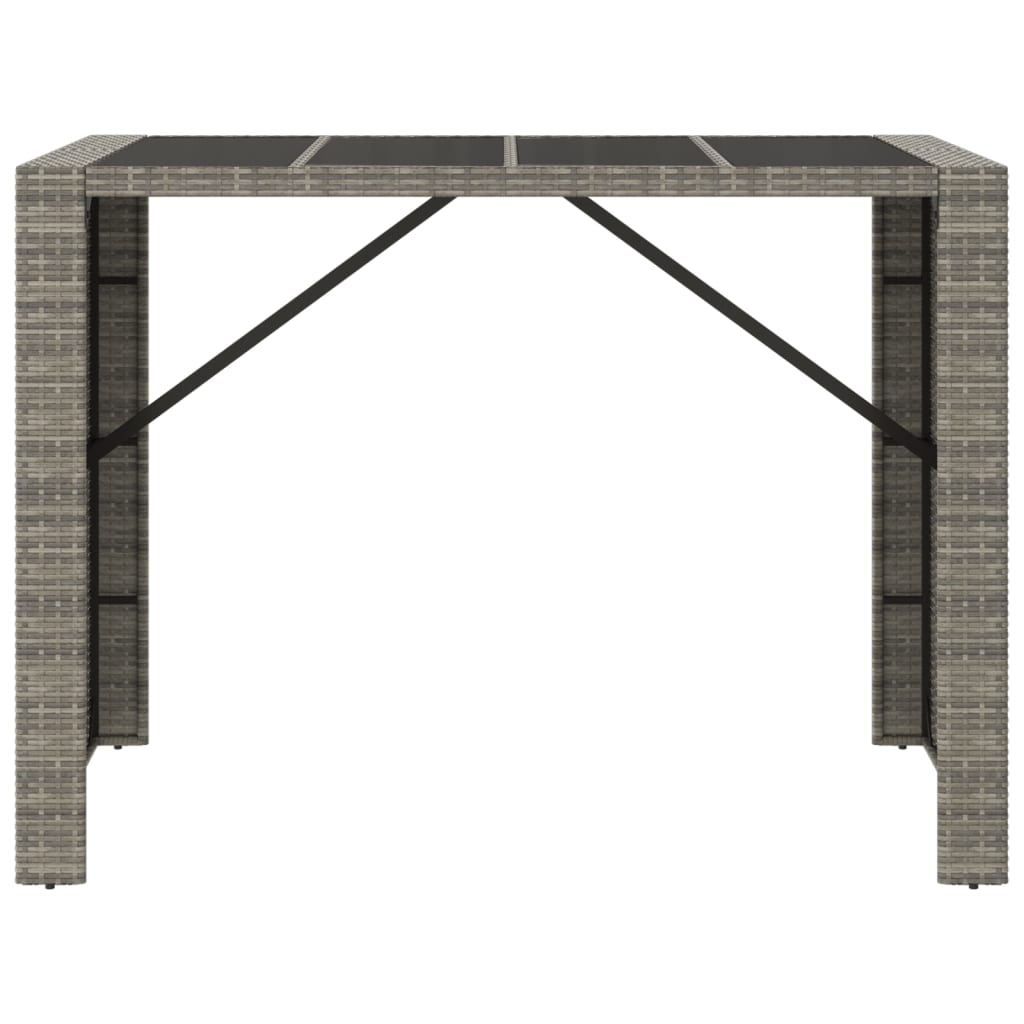 Tavolo da Bar con Piano in Vetro Grigio 145x80x110cm Polyrattan