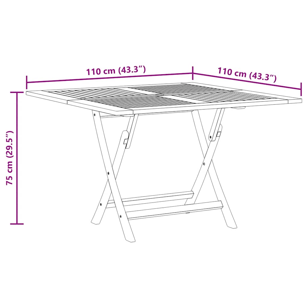 Tavolo da Giardino Pieghevole Grigio 110x110x75cm Massello Teak