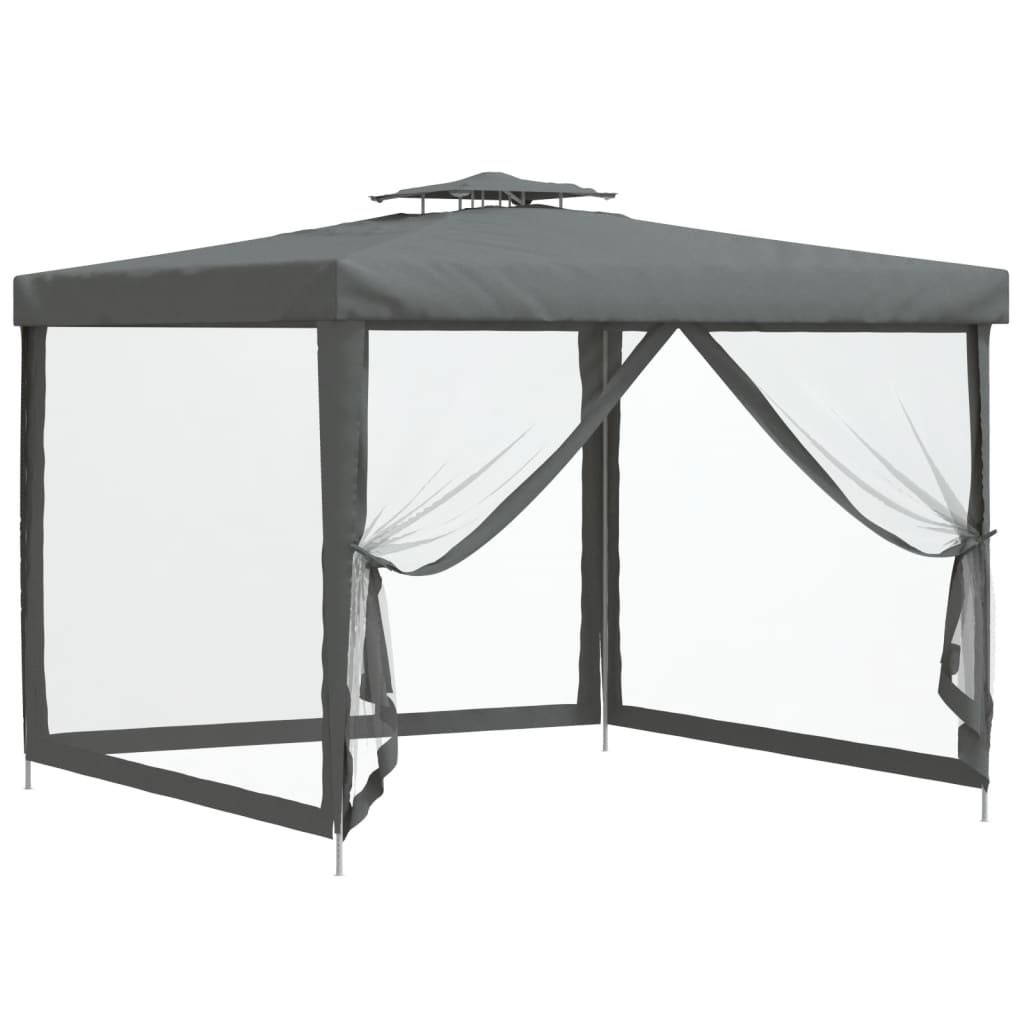 Gazebo Antracite 3x3 m con Doppio Tetto in Poliestere
