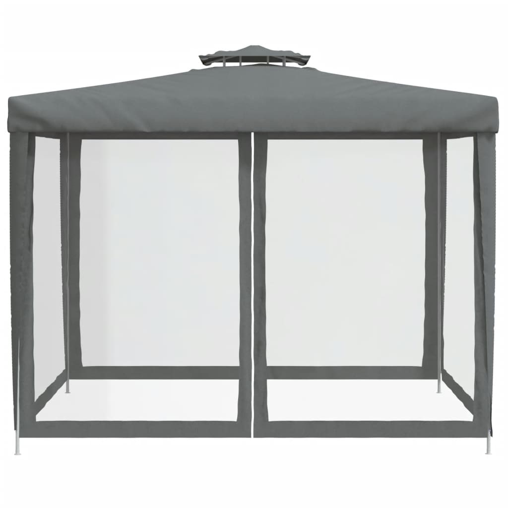Gazebo Antracite 3x3 m con Doppio Tetto in Poliestere