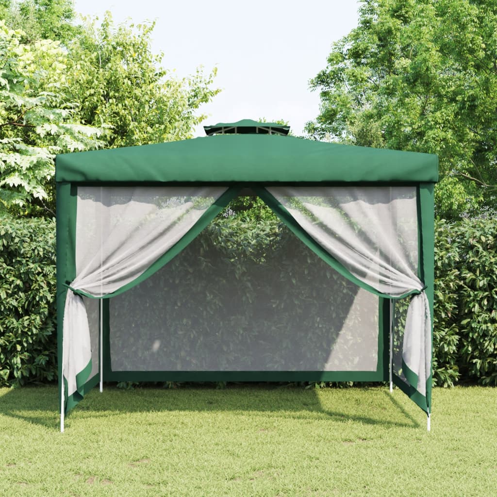 Gazebo con Tetto Doppio Verde 3x3x2,68 m in Tessuto