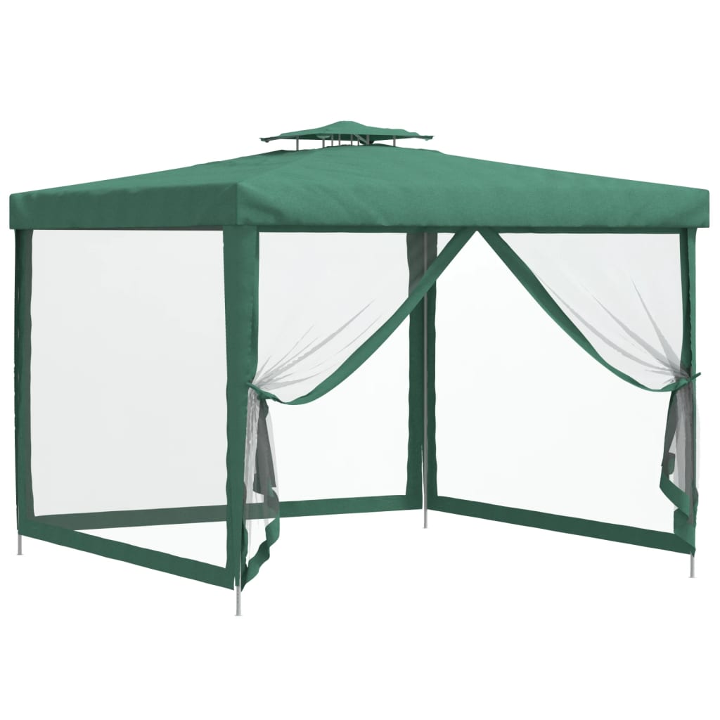 Gazebo con Tetto Doppio Verde 3x3x2,68 m in Tessuto