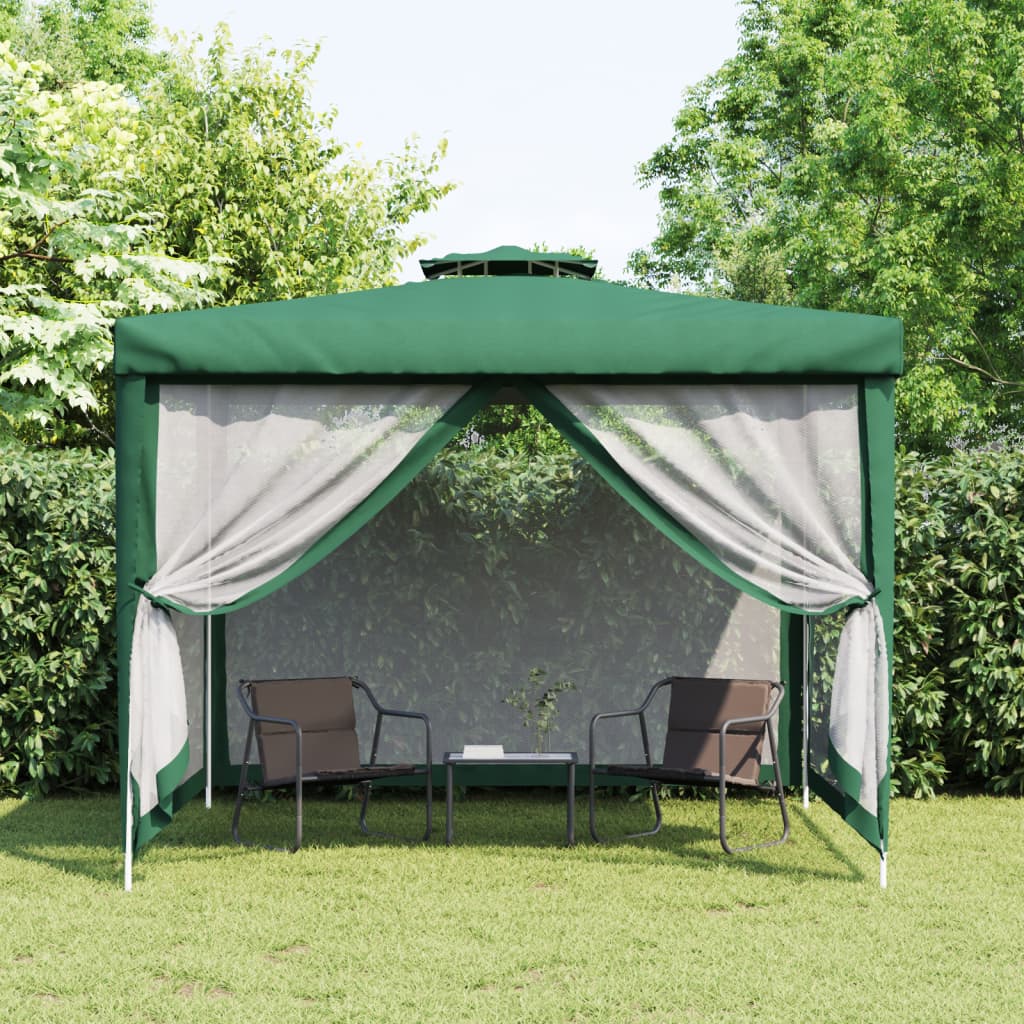 Gazebo con Tetto Doppio Verde 3x3x2,68 m in Tessuto