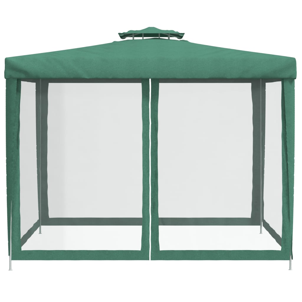 Gazebo con Tetto Doppio Verde 3x3x2,68 m in Tessuto