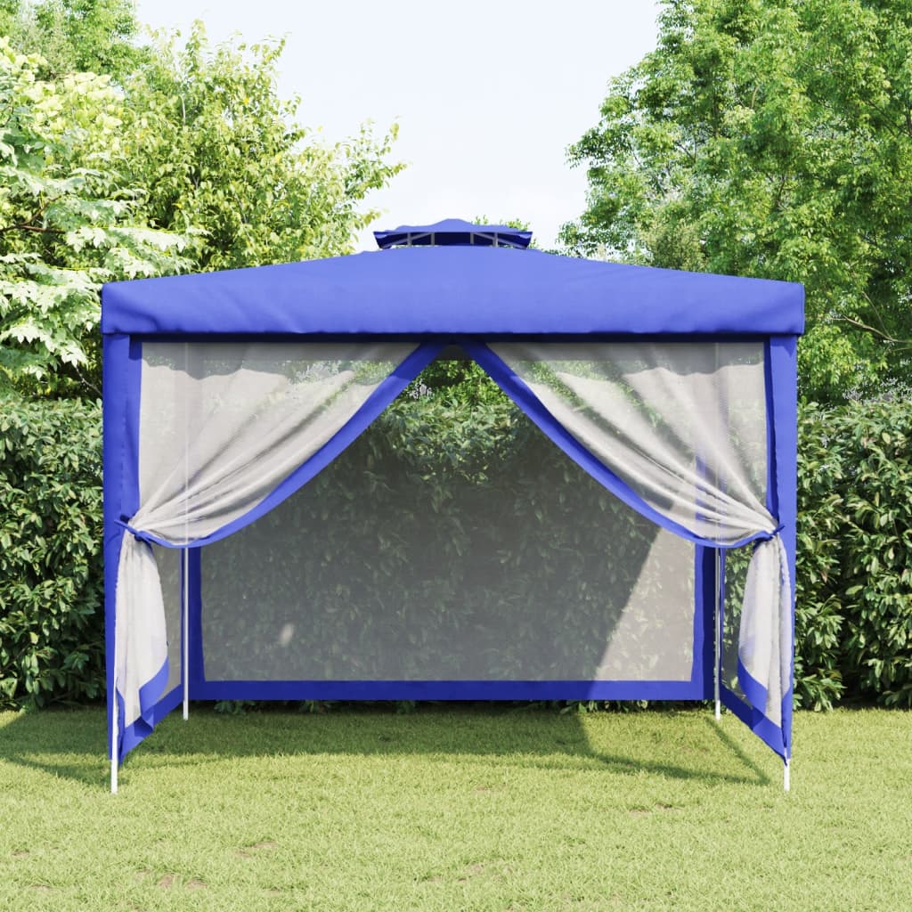 Gazebo con Tetto Doppio Blu 3x3x2,68 m in Tessuto