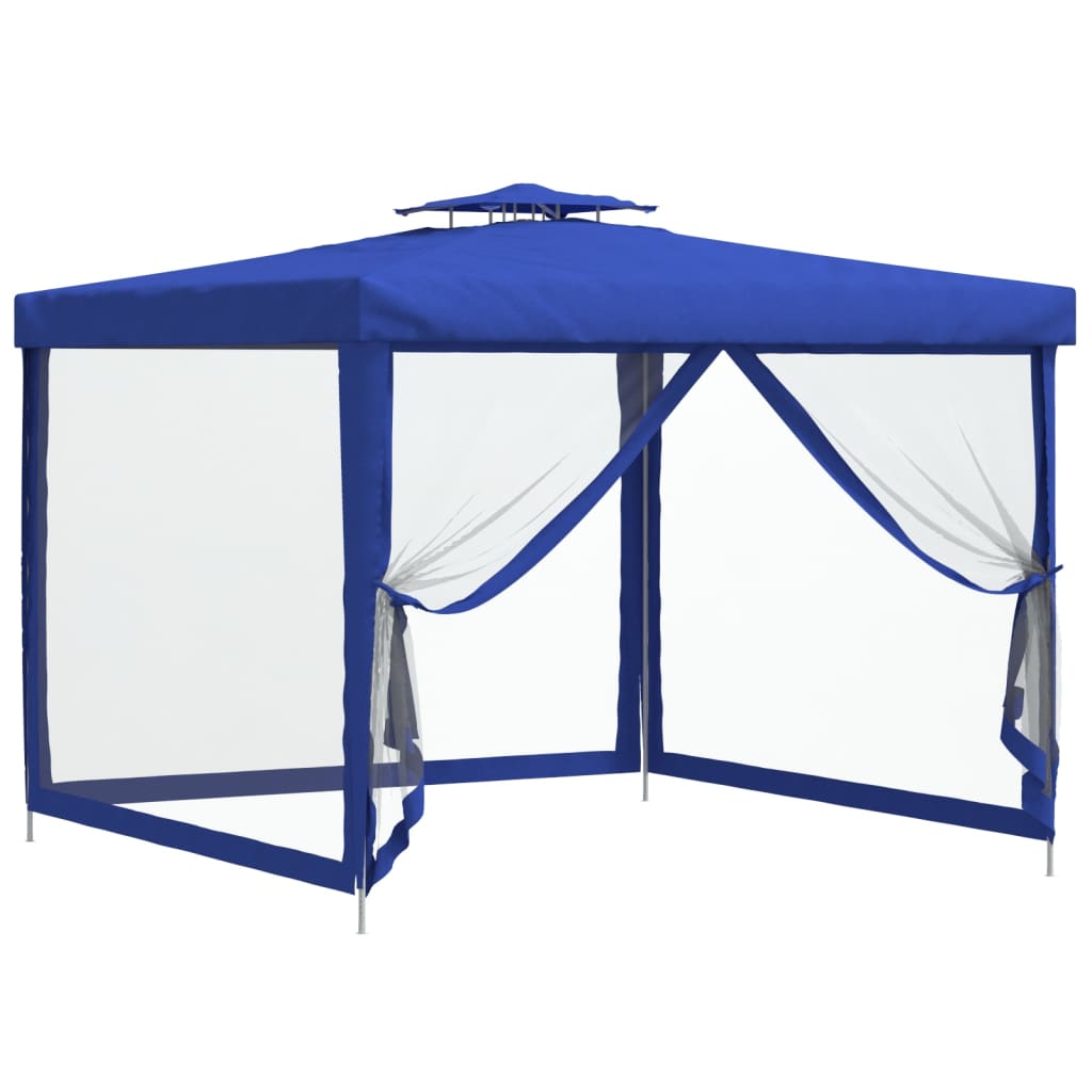 Gazebo con Tetto Doppio Blu 3x3x2,68 m in Tessuto
