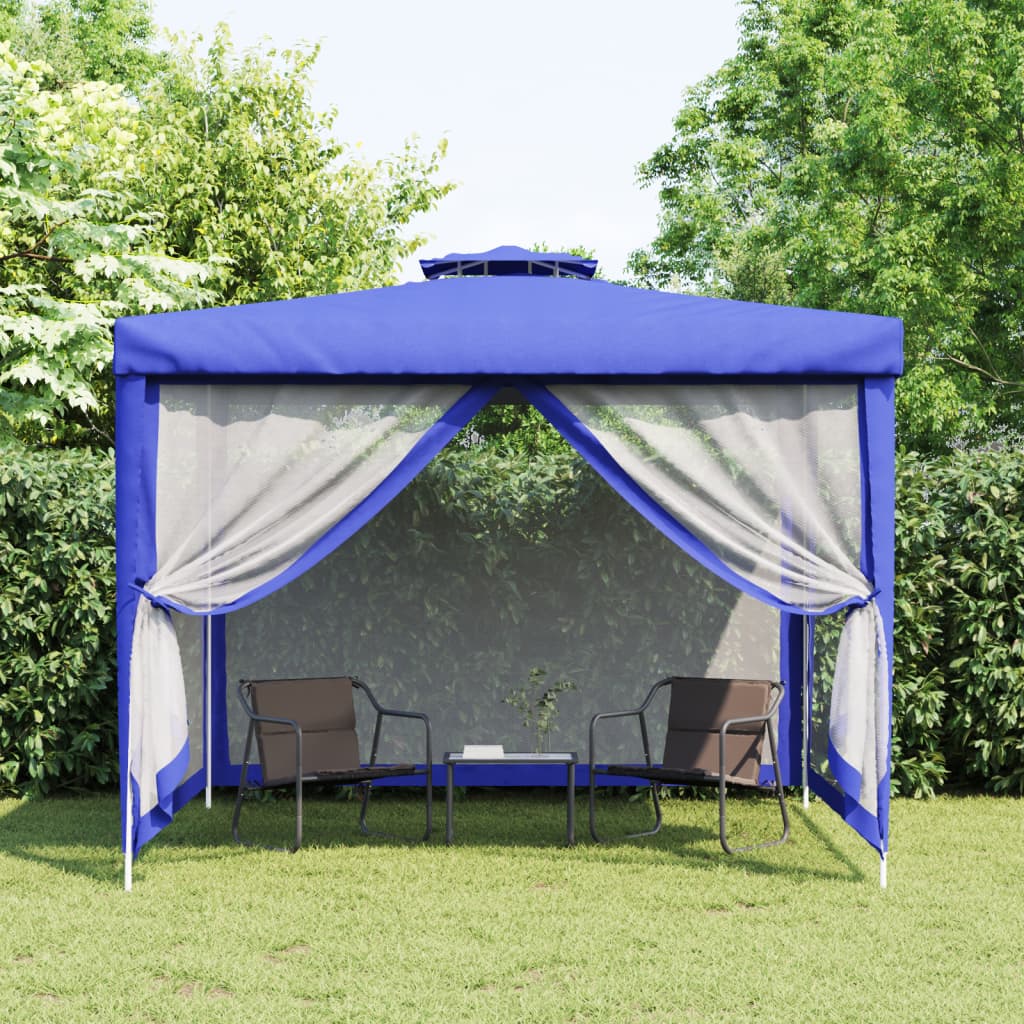 Gazebo con Tetto Doppio Blu 3x3x2,68 m in Tessuto