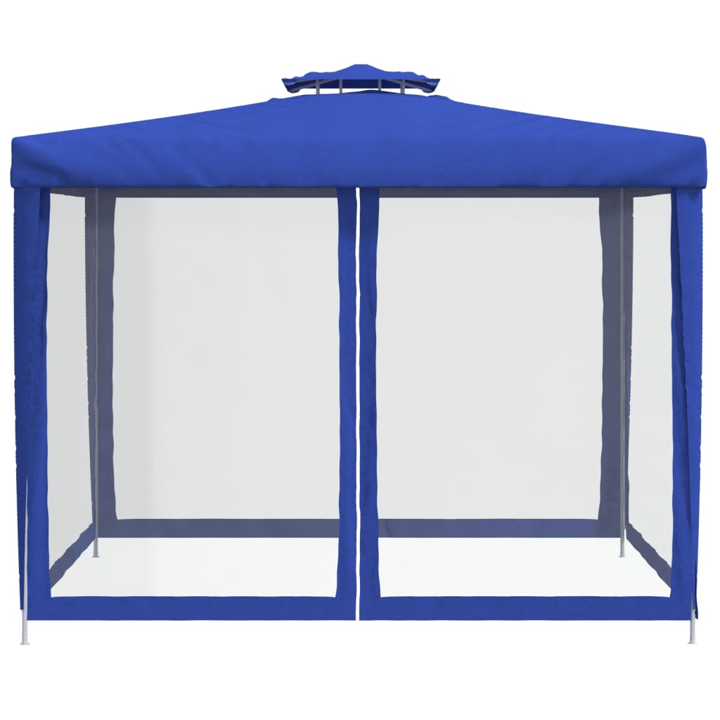 Gazebo con Tetto Doppio Blu 3x3x2,68 m in Tessuto