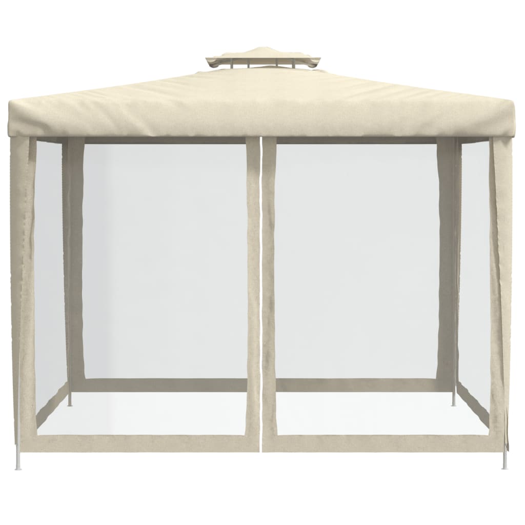 Gazebo con Tetto Doppio Crema 3x3x2,68 m in Tessuto