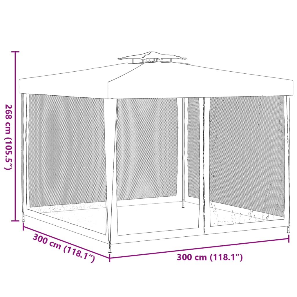 Gazebo con Tetto Doppio Crema 3x3x2,68 m in Tessuto