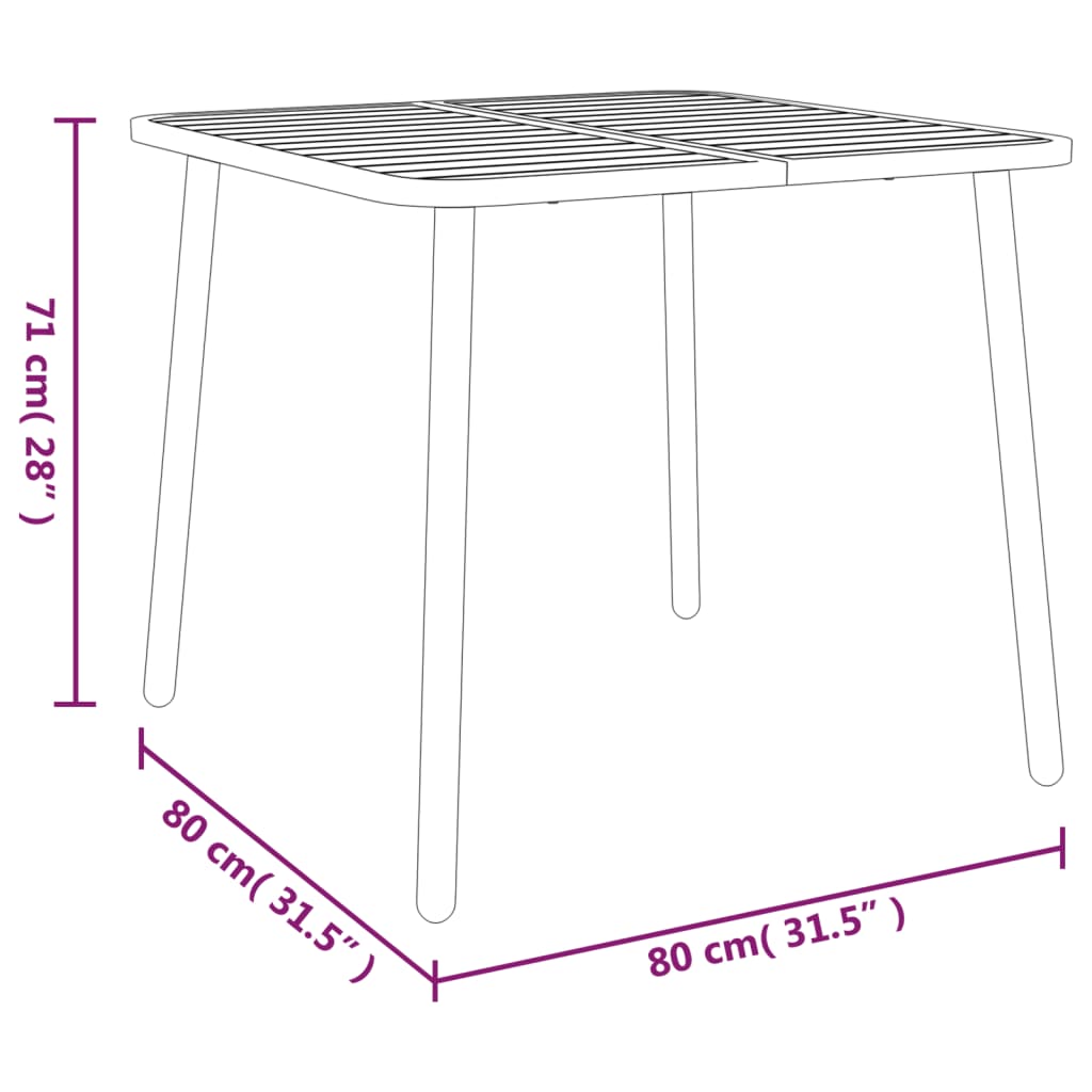 Tavolo da Giardino Antracite 80x80x71 cm Acciaio