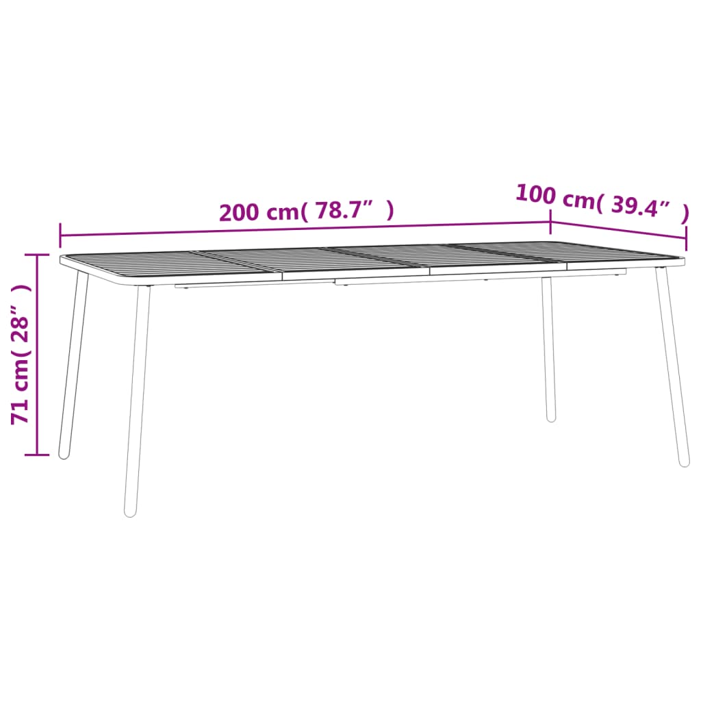 Tavolo da Giardino Antracite 200x100x71 cm Acciaio