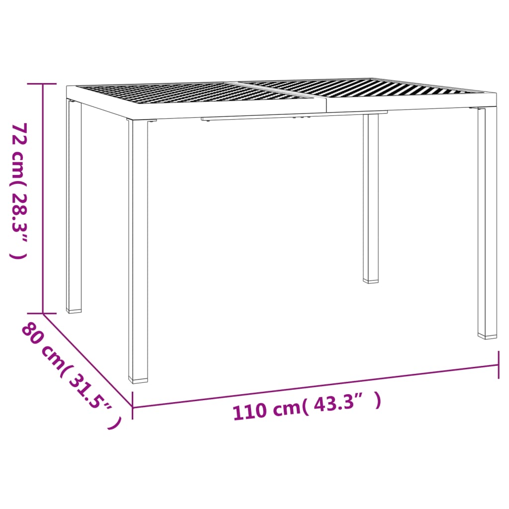 Tavolo da Giardino Antracite 110x80x72 cm Acciaio