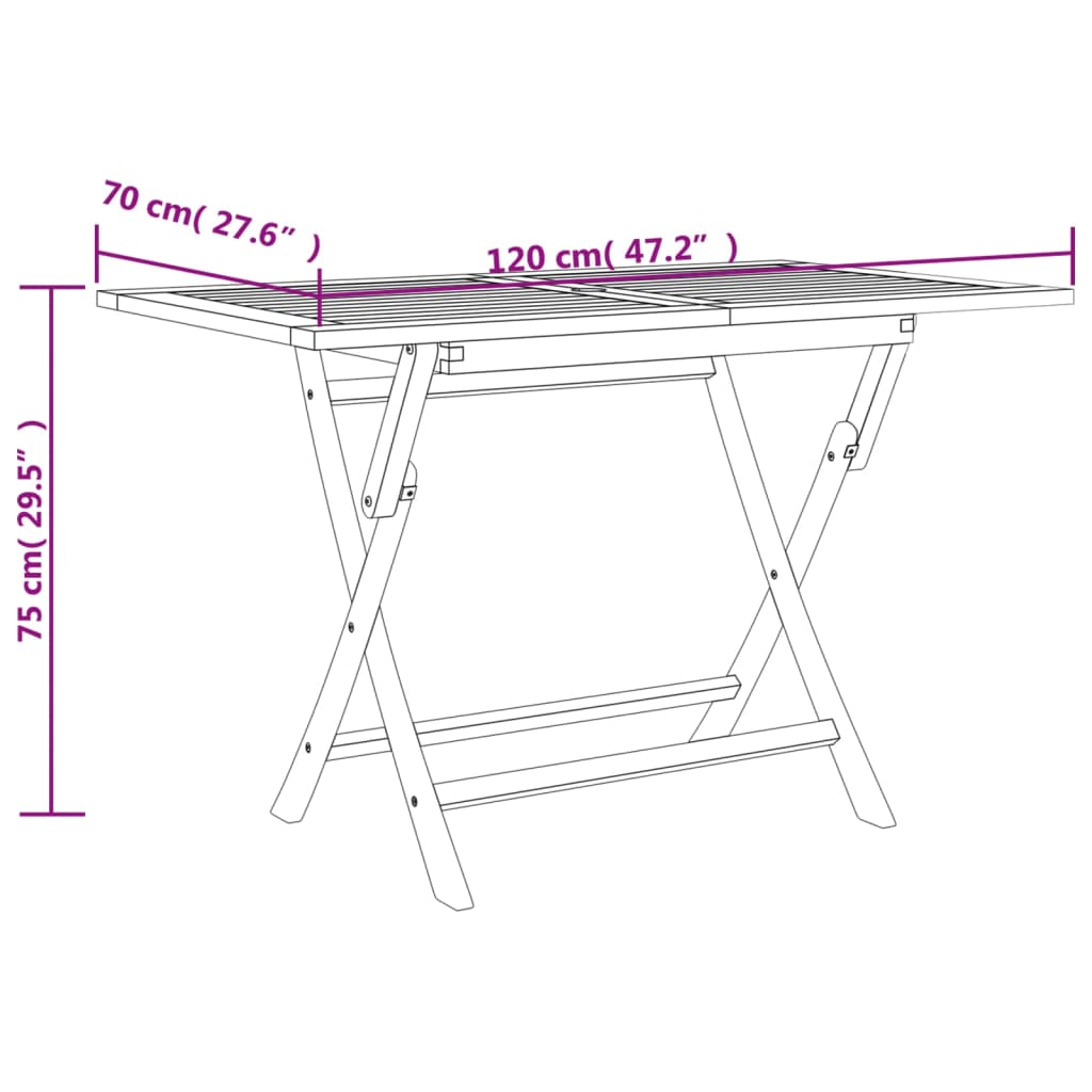 Tavolo da Giardino Pieghevole Grigio120x70x75 cm Massello Teak