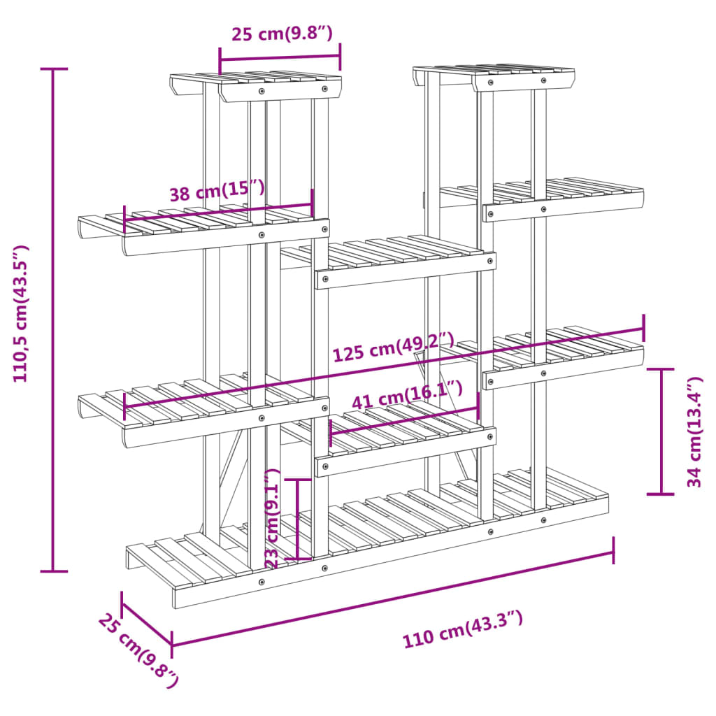 Portafiori 110x25x110,5 cm in Legno Massello di Abete