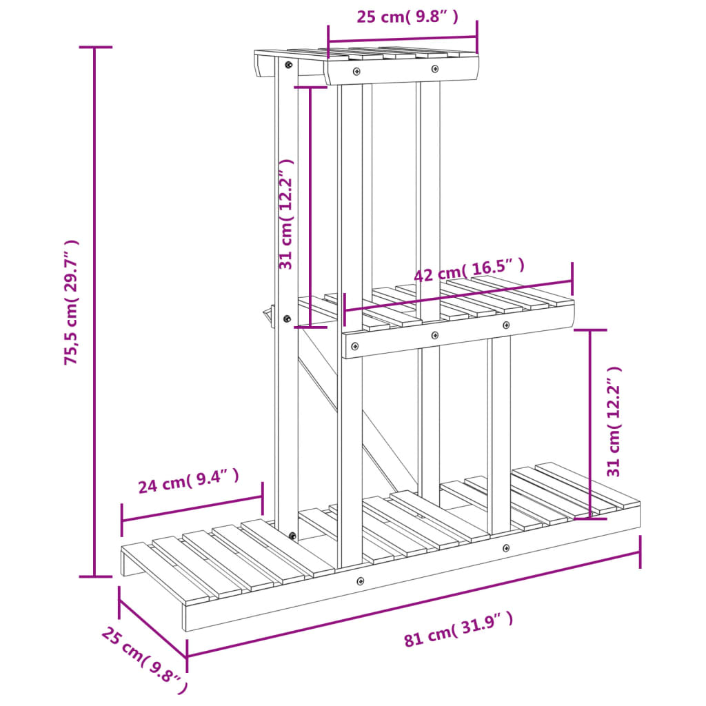 Portafiori 81x25x75,5 cm in Legno Massello di Abete