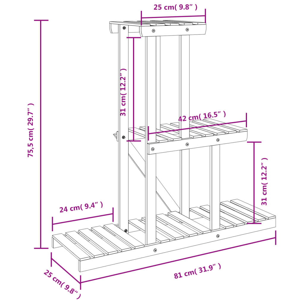 Portafiori 81x25x75,5 cm in Legno Massello di Abete
