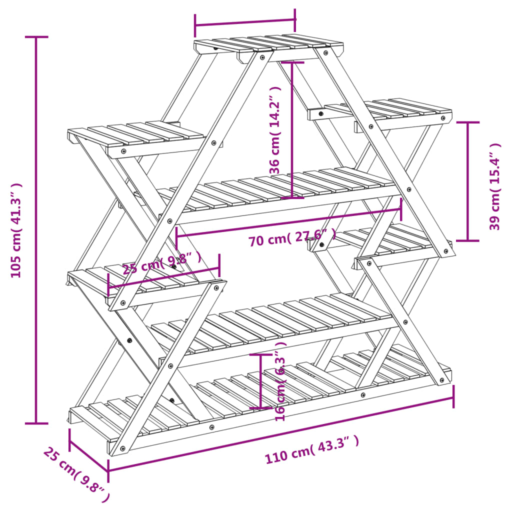 Portafiori 110x25x105 cm in Legno Massello di Abete