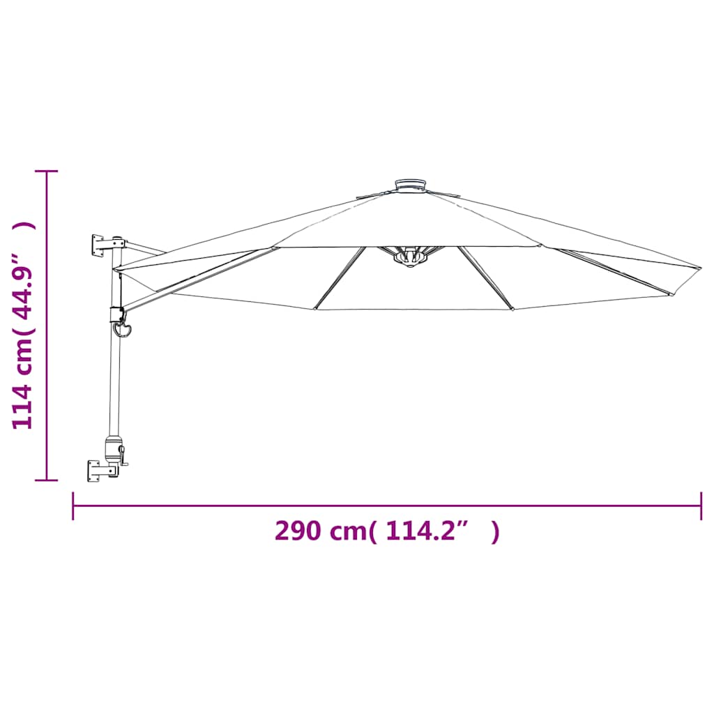 Ombrellone a Parete con LED Blu Mare 290 cm