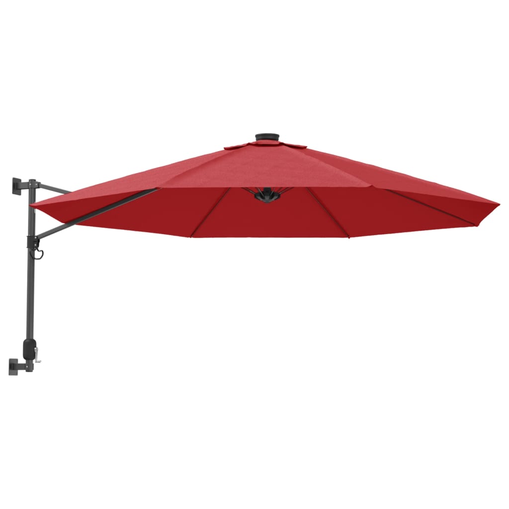 Ombrellone a Parete con LED Rosso Chiaro 290 cm