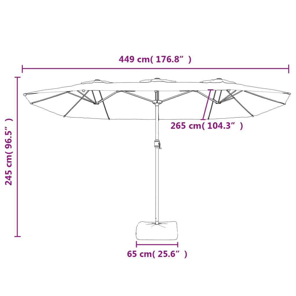 Ombrellone da Giardino a Doppia Testa Rosso Bordeaux 449x265 cm