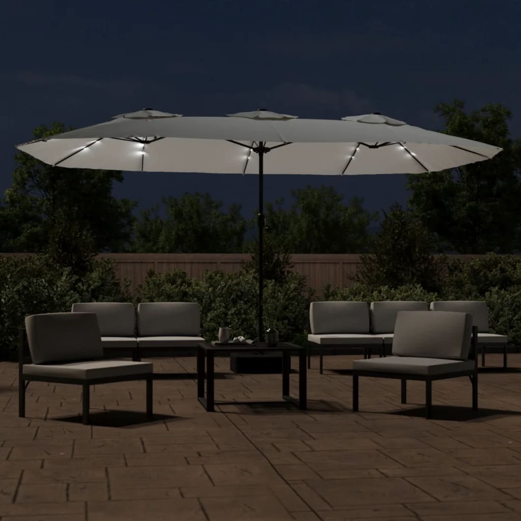 Ombrellone a Doppia Testa con LED Bianco Sabbia 449x265 cm