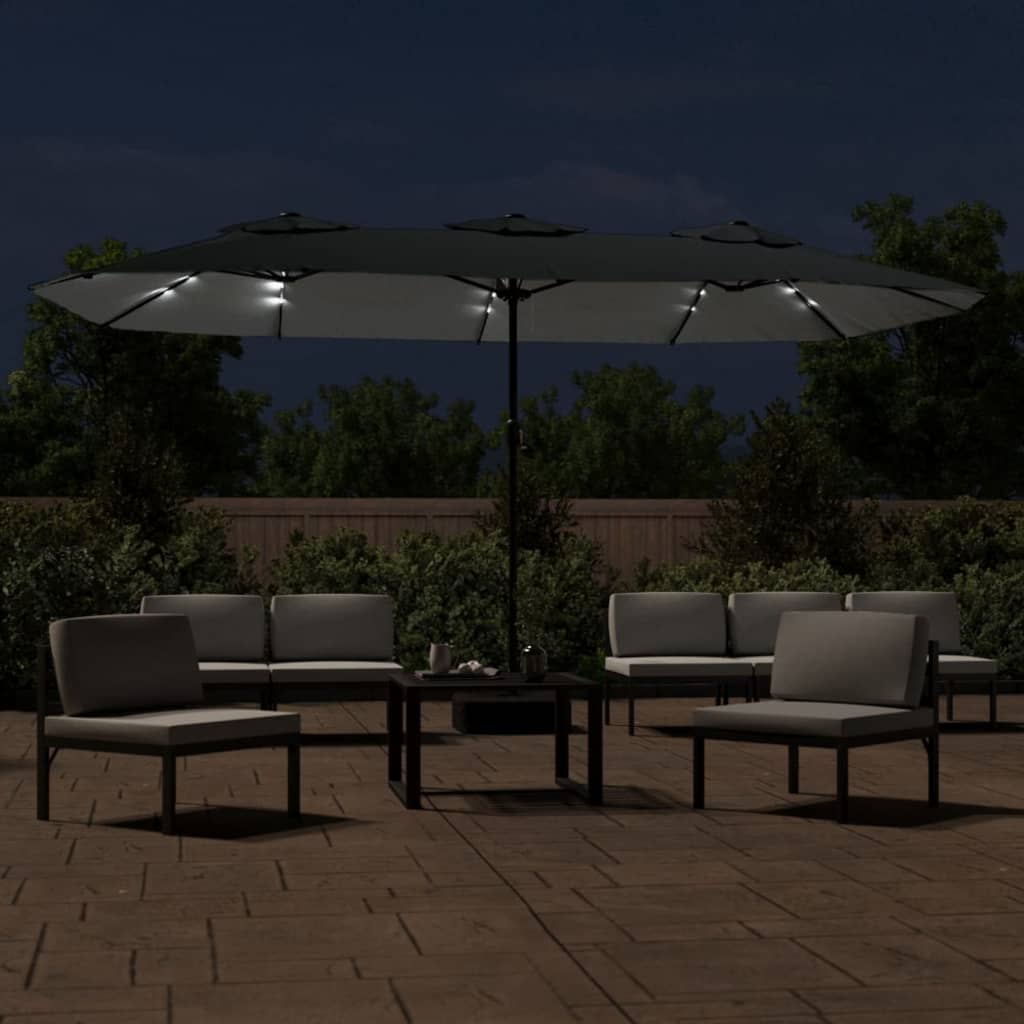 Ombrellone a Doppia Testa con LED Antracite 449x265 cm