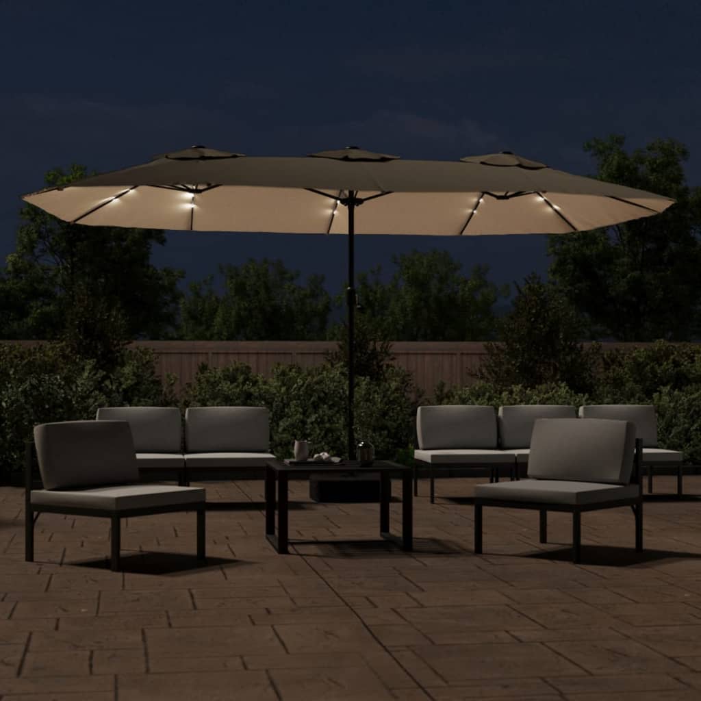 Ombrellone a Doppia Testa con LED Tortora 449x265 cm