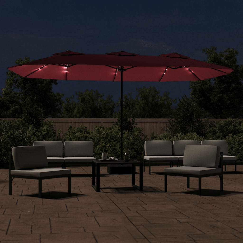 Ombrellone a Doppia Testa con LED Rosso Bordeaux 449x265 cm