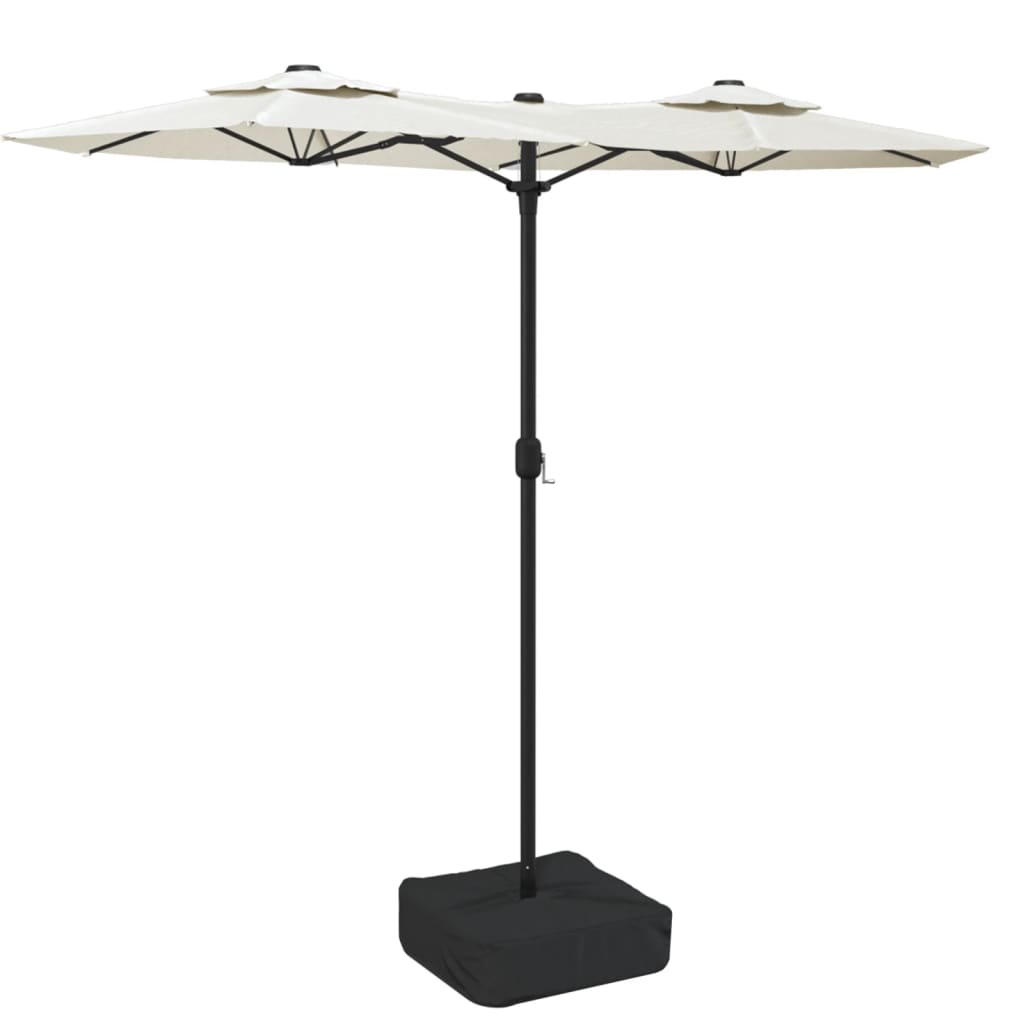 Ombrellone a Doppia Testa con LED Bianco Sabbia 316x145 cm