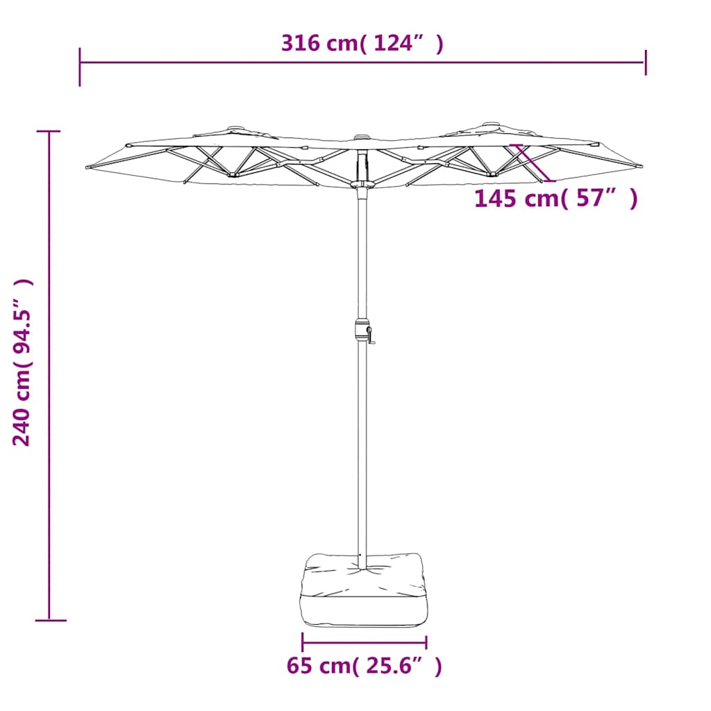 Ombrellone a Doppia Testa con LED Verde 316x145 cm