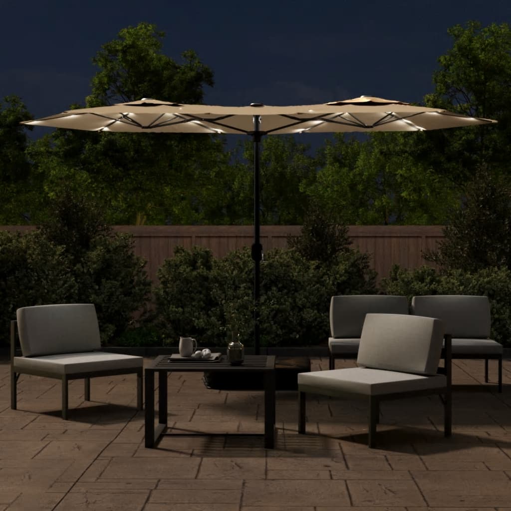 Ombrellone a Doppia Testa con LED Tortora 316x145 cm