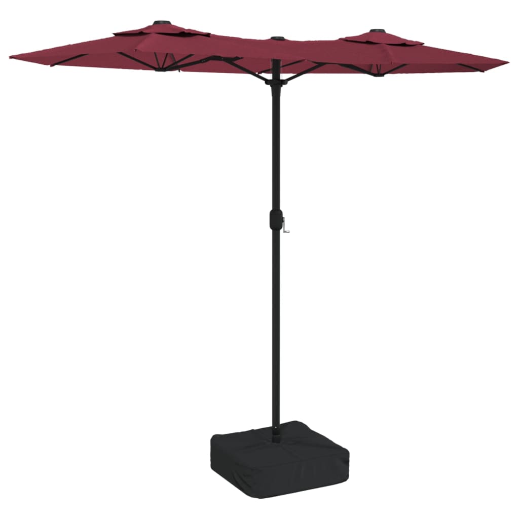 Ombrellone a Doppia Testa con LED Rosso Bordeaux 316x145 cm