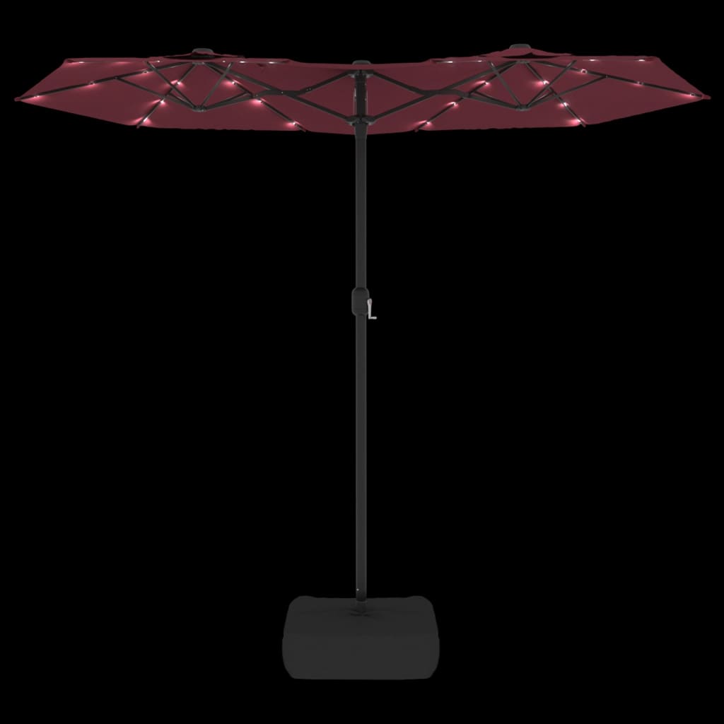 Ombrellone a Doppia Testa con LED Rosso Bordeaux 316x145 cm