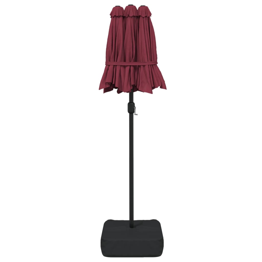 Ombrellone a Doppia Testa con LED Rosso Bordeaux 316x145 cm