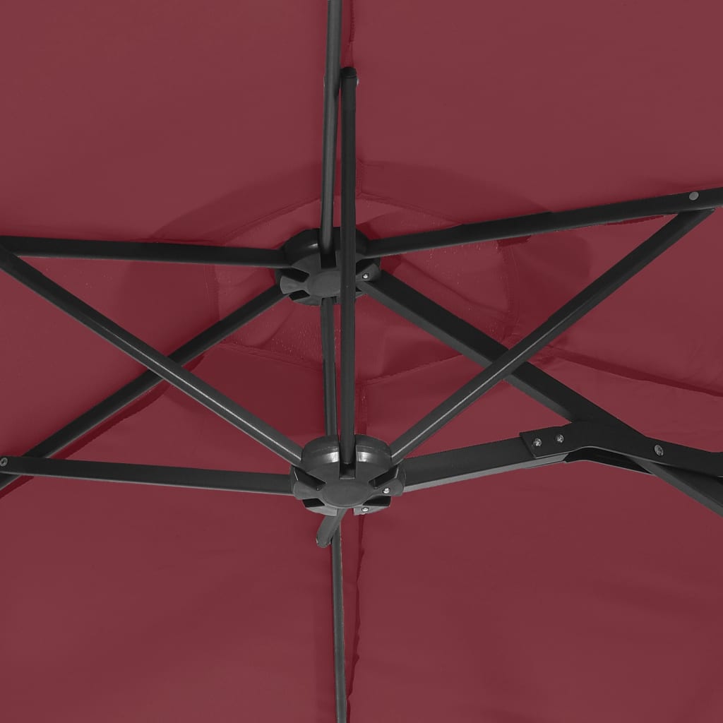Ombrellone a Doppia Testa con LED Rosso Bordeaux 316x145 cm