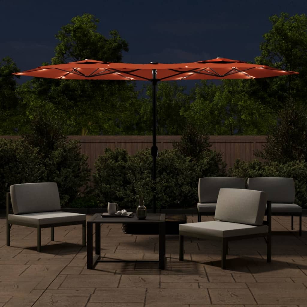 Ombrellone a Doppia Testa con LED Terracotta 316x145 cm