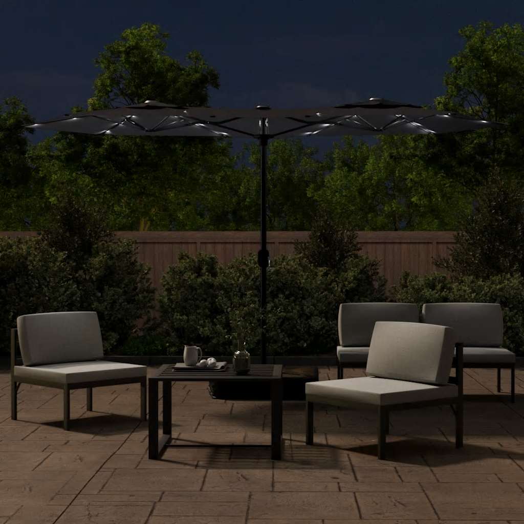 Ombrellone a Doppia Testa con LED Nero 316x145 cm