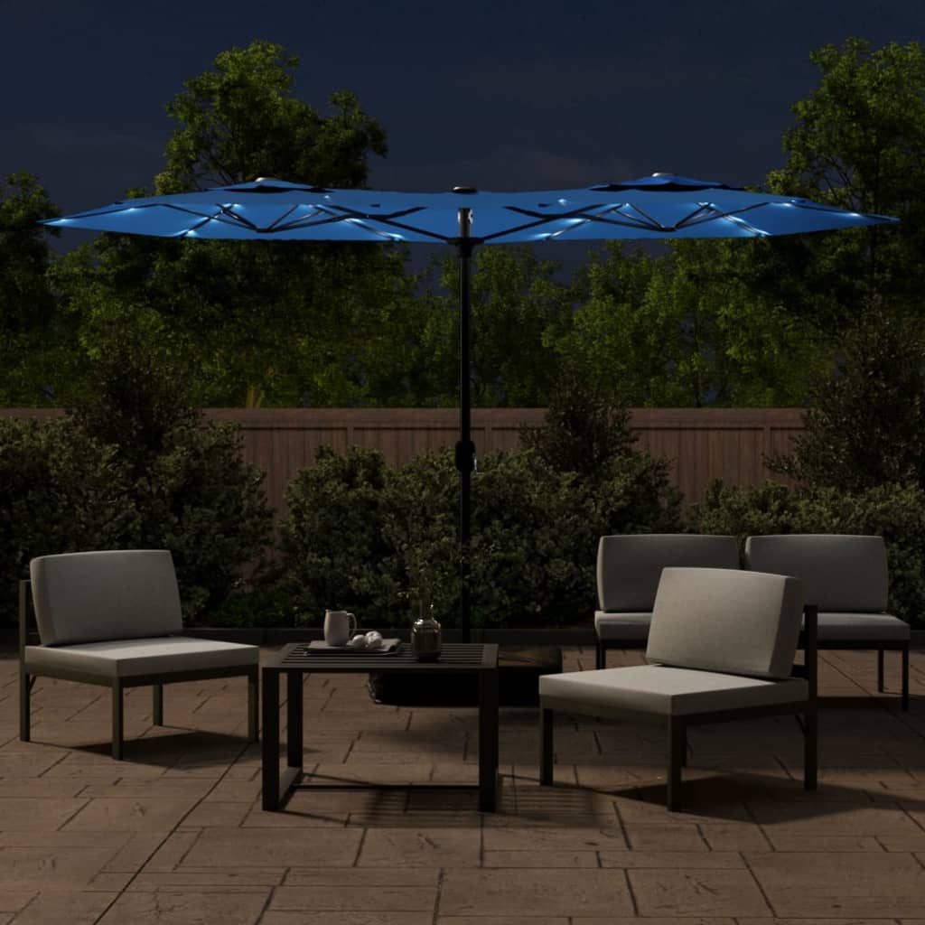 Ombrellone a Doppia Testa con LED Azzurro 316x145 cm