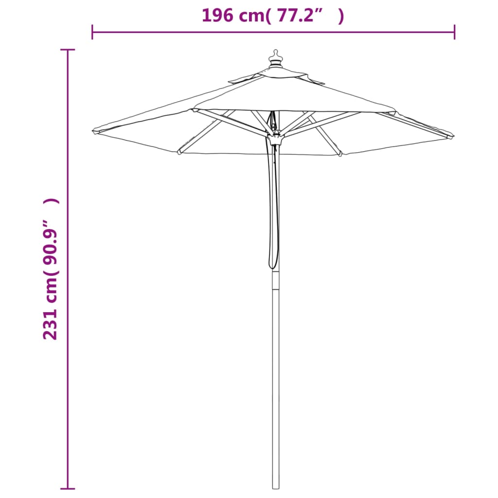 Ombrellone da Giardino con Palo in Legno Bordeaux 196x231 cm