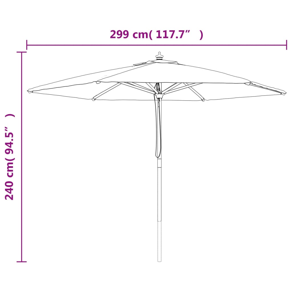 Ombrellone da Giardino con Palo in Legno Bordeaux 299x240 cm