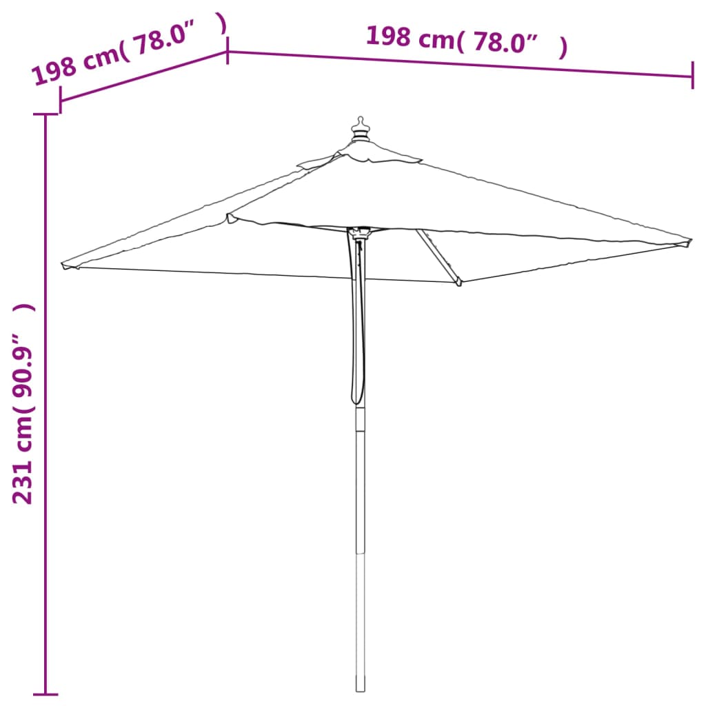 Ombrellone da Giardino con Palo in Legno Tortora 198x198x231 cm
