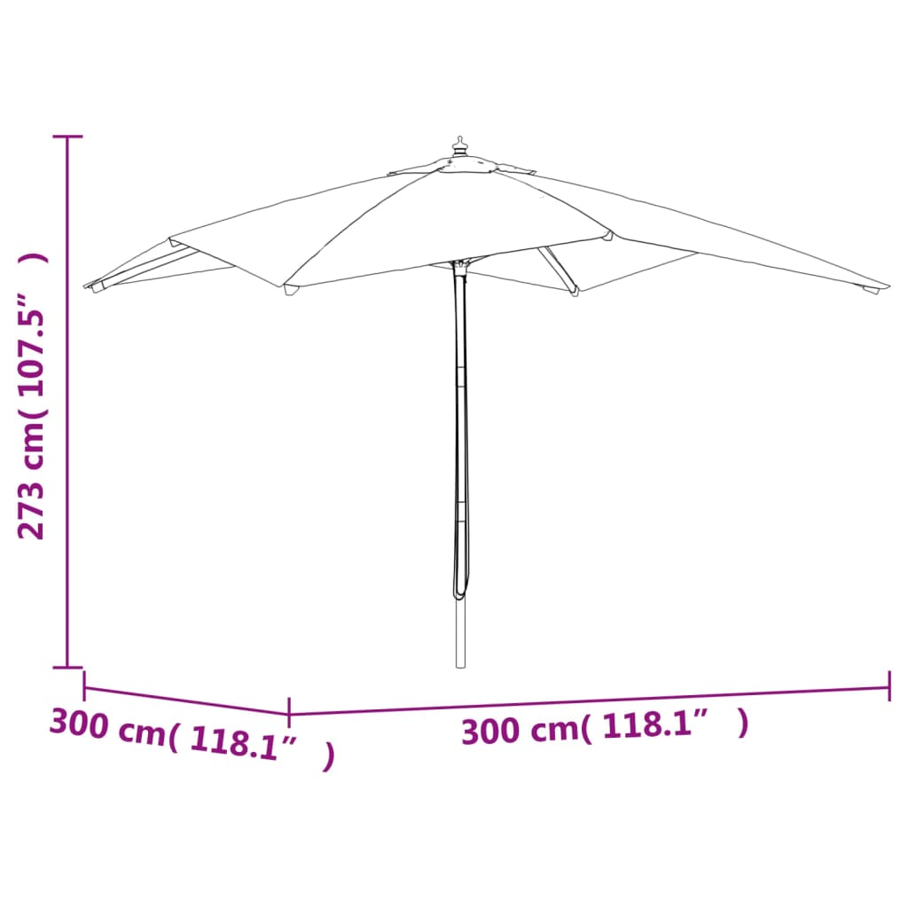 Ombrellone da Giardino con Palo in Legno Tortora 300x300x273 cm