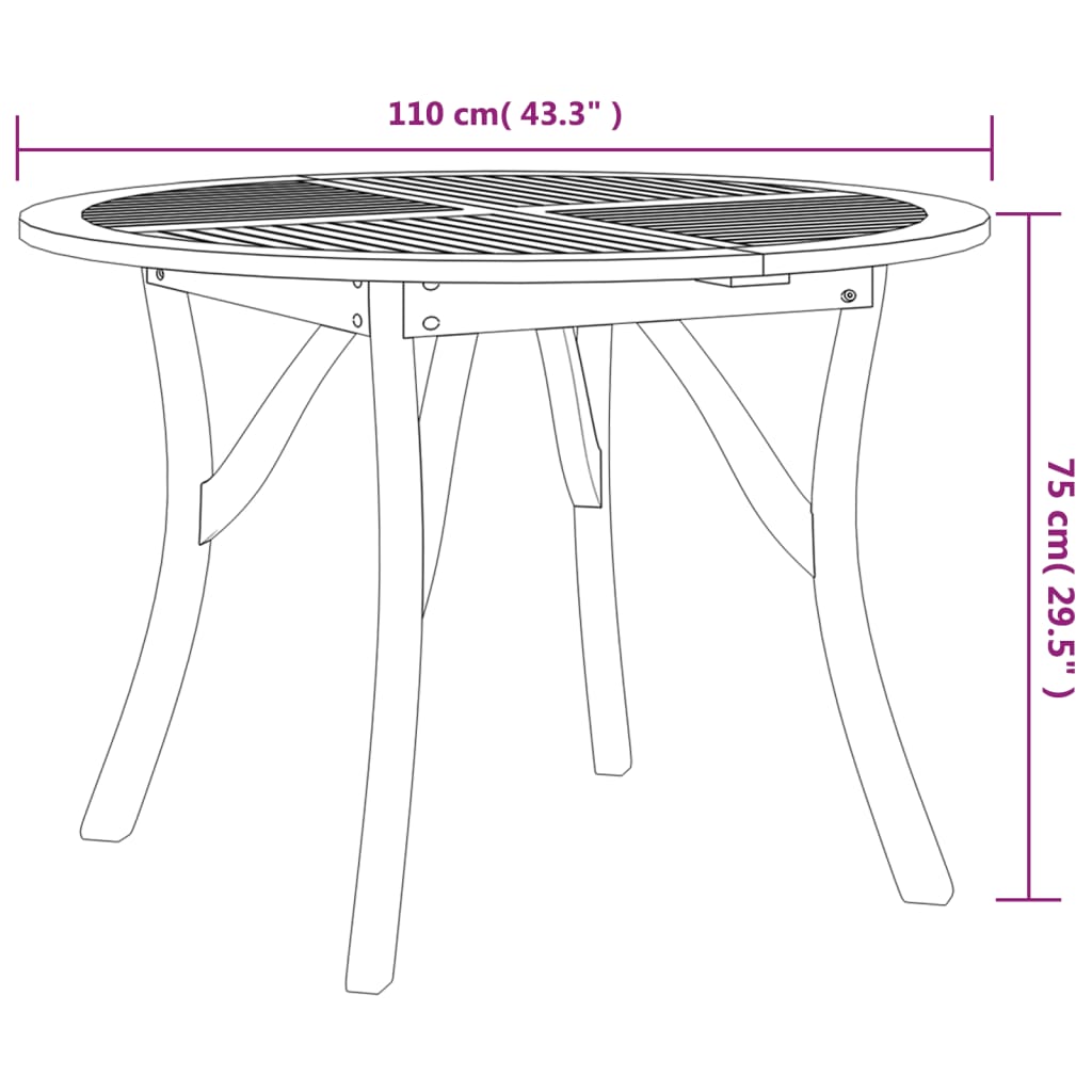 Tavolo da Giardino Ø 110 cm Legno Massello di Acacia