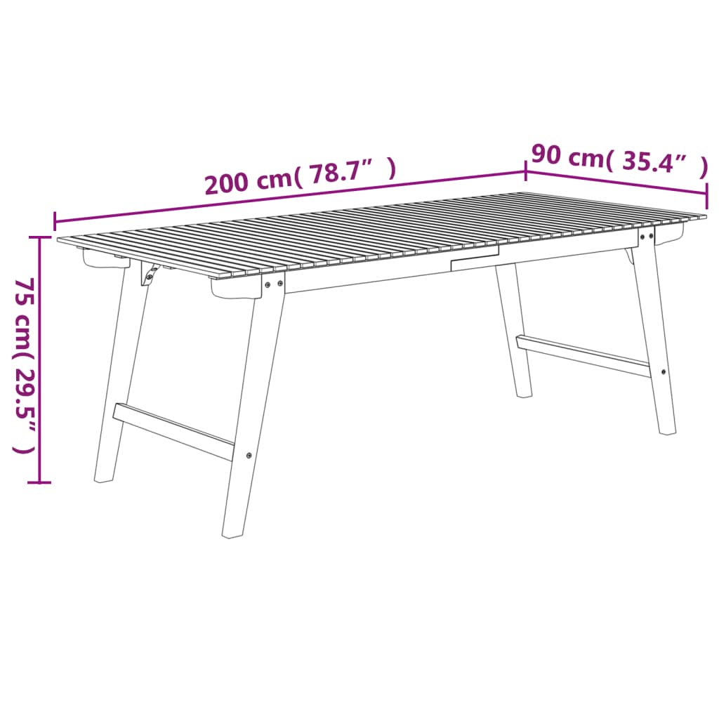 Tavolo da Giardino 200x90x75 cm Legno Massello di Acacia