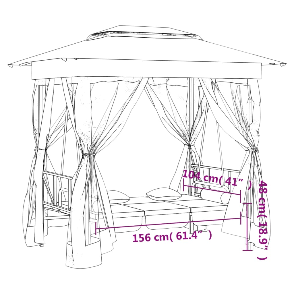 Gazebo con Panca a Dondolo Convertibile Verde Tessuto e Acciaio