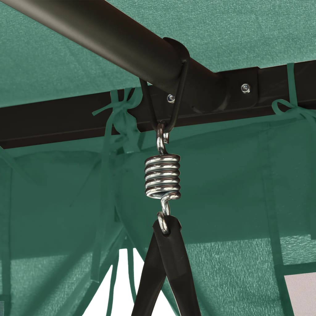 Gazebo con Panca a Dondolo Convertibile Verde Tessuto e Acciaio