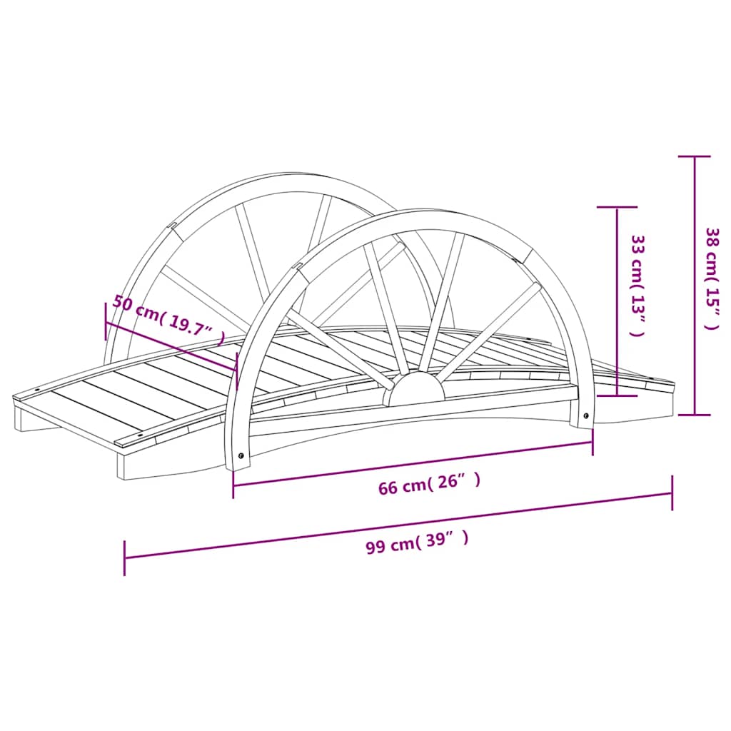 Ponte Giardino con Mezza Ruota 99x50x38 cm Legno Massello Abete
