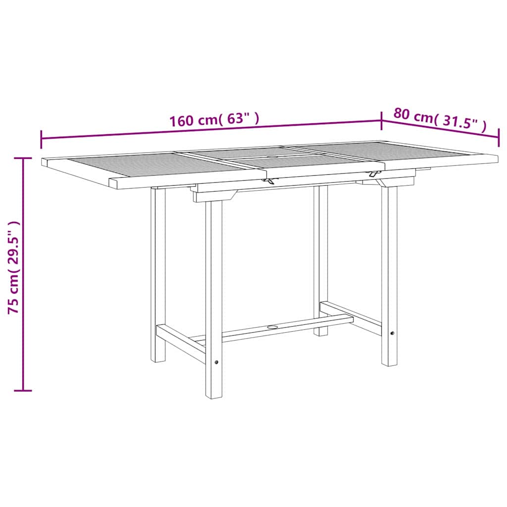 Tavolo Giardino Estensibile 110-160x80x75cm Legno Massello Teak