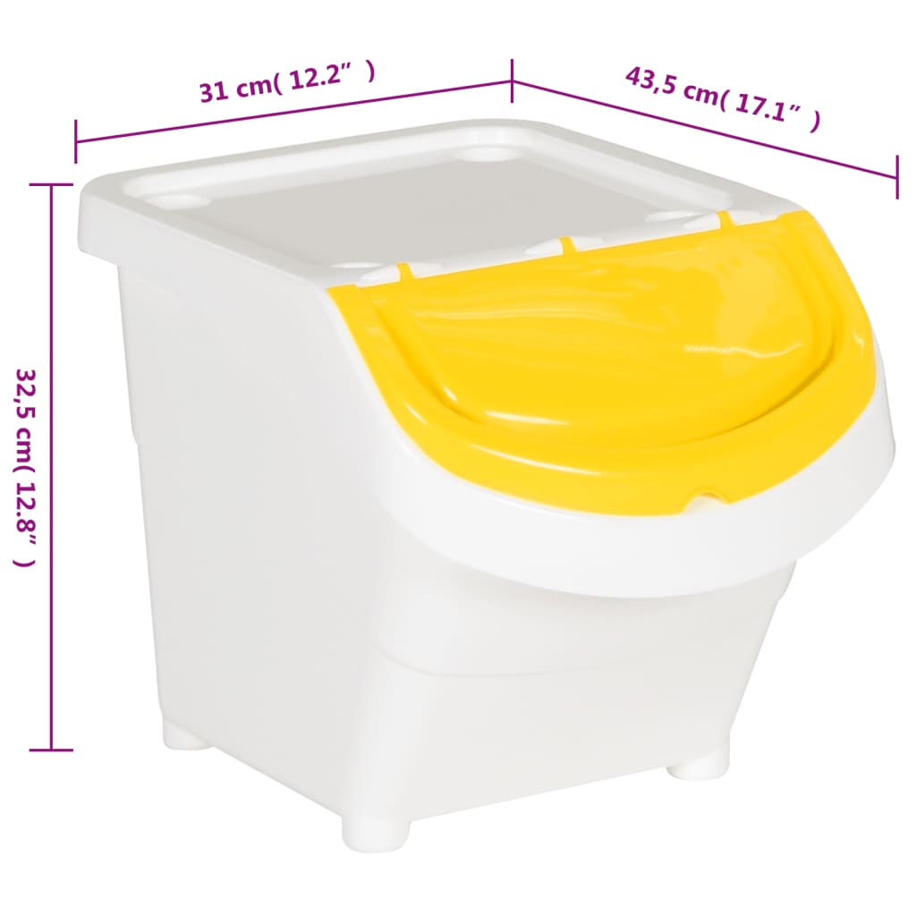Cestini per Rifiuti Impilabili con Coperchi 3pz Bianchi PP 78 L